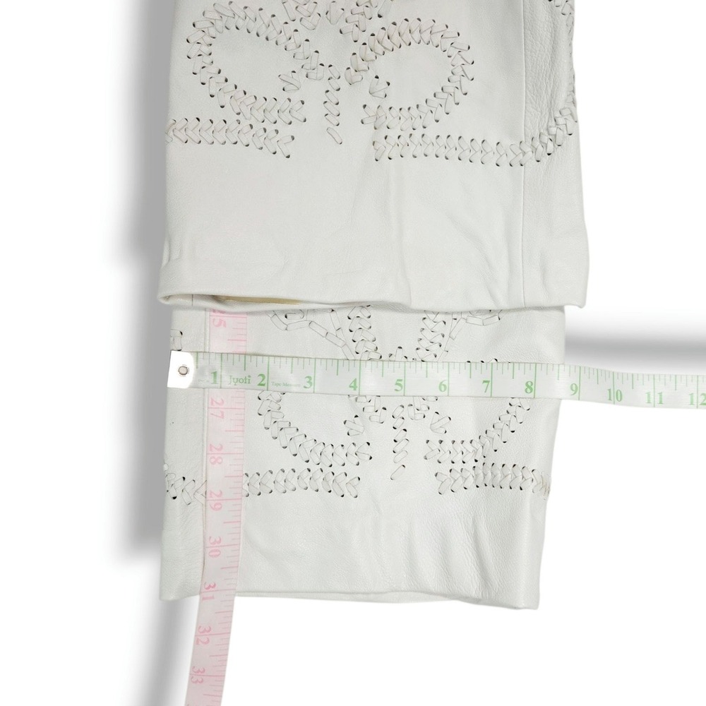 Cache Vintage Genuine Leather Pants Embroidered Floral Whipstitch Ivory White 6 - Picture 12 of 12